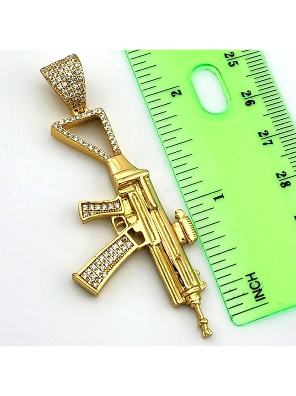 Gold-Dipped 925 Sterling Silver Rifle Pendant with CZ Stones – Bold & Brilliant
